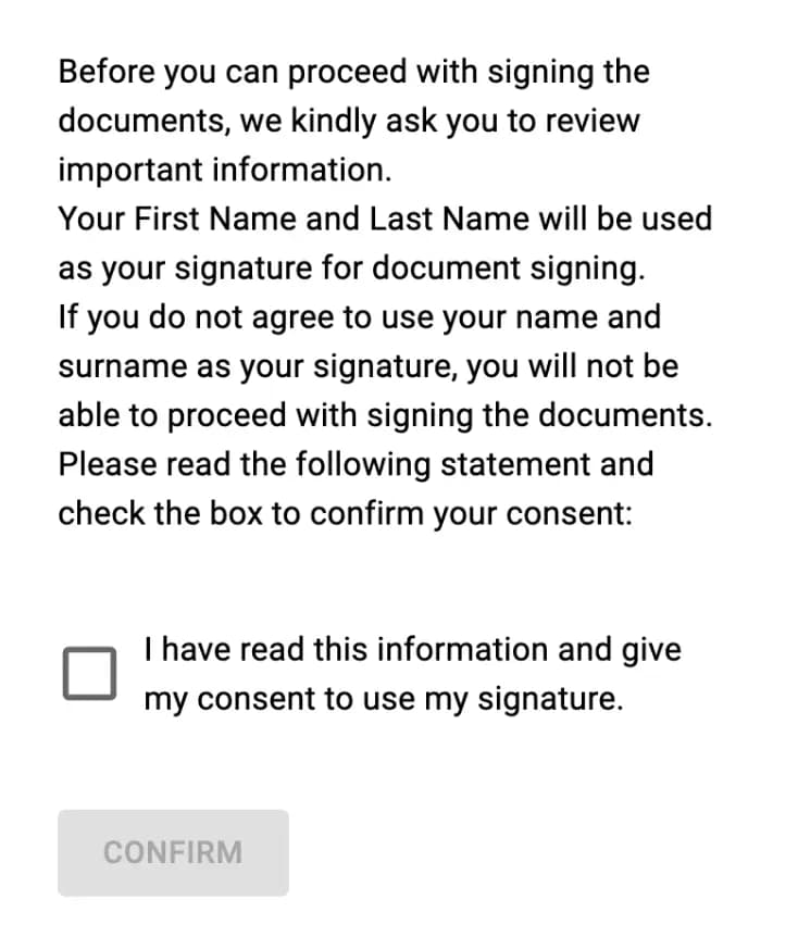 LATO AI Maybach Global digital signature consent screen requiring drivers to confirm use of their name as electronic signature for document signing