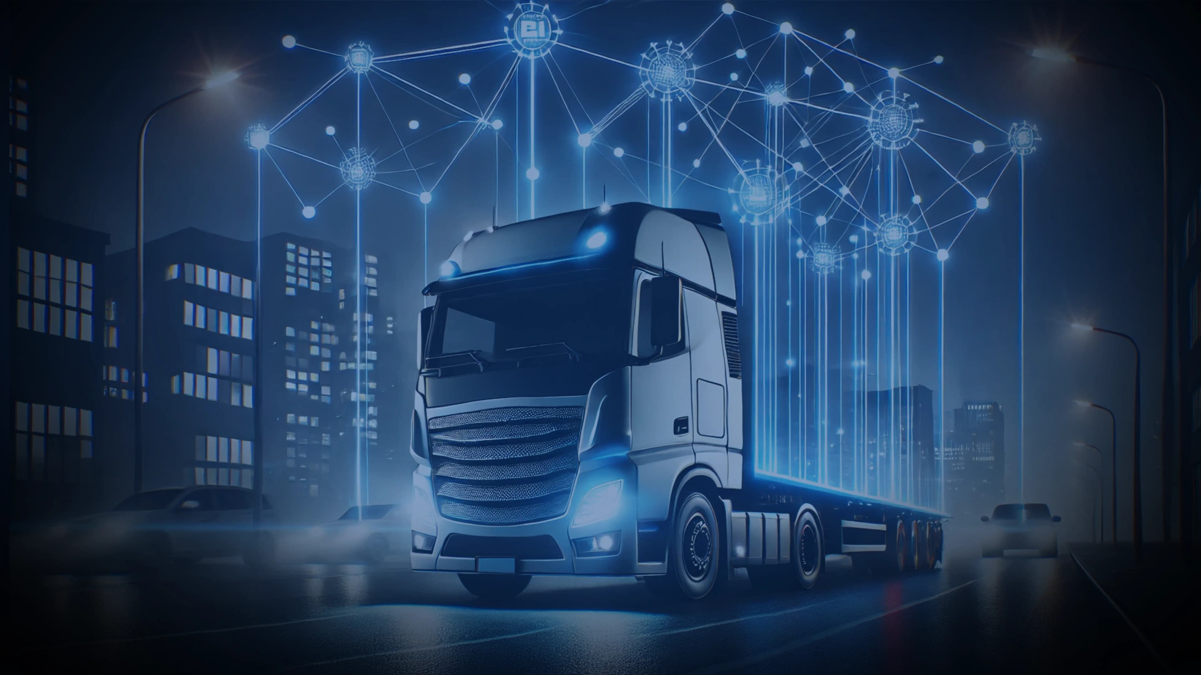 LATO AI Maybach Global smart logistics cover image showing connected truck with AI-powered data networks for automated photo storage and fleet operations management
