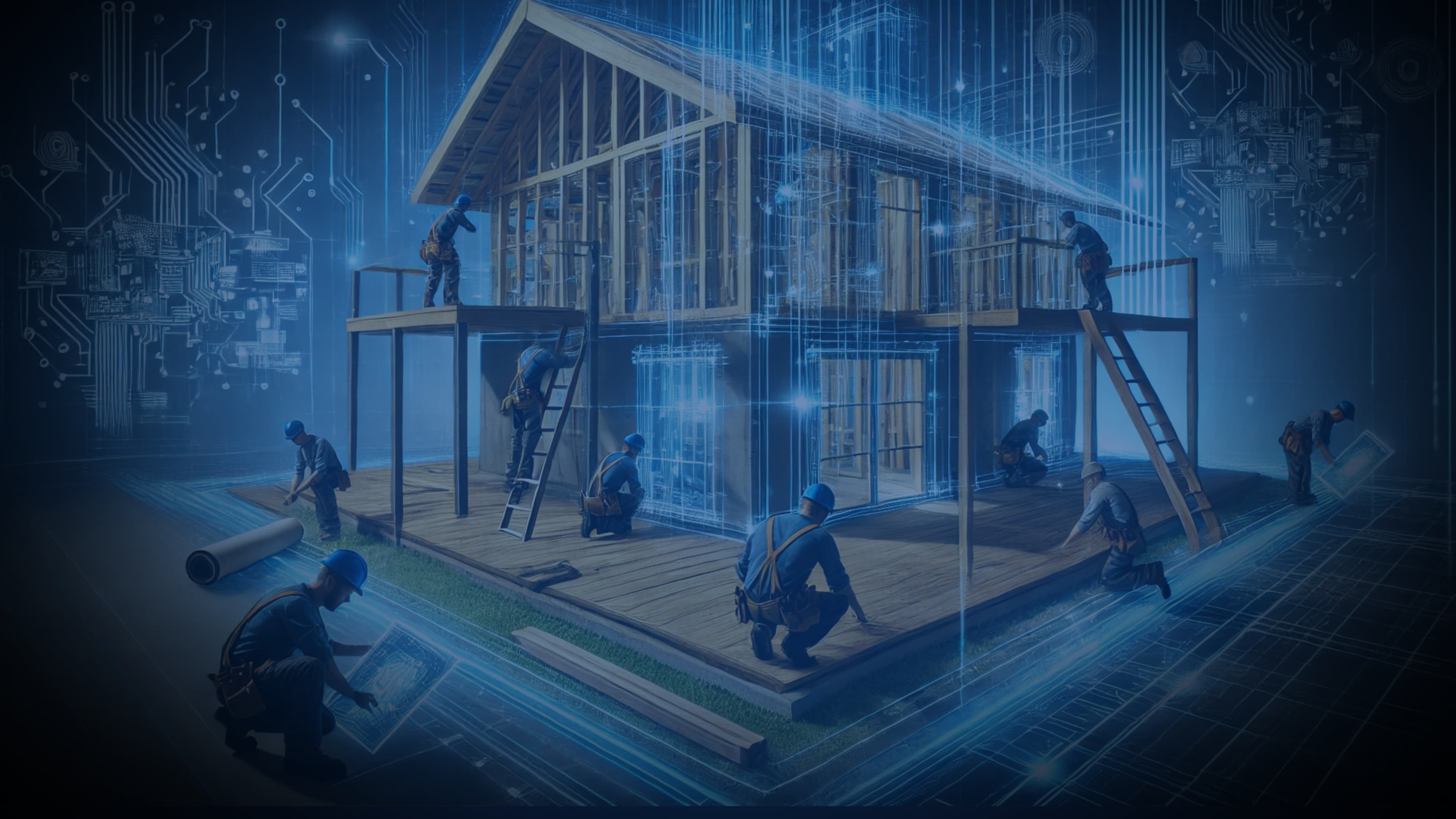 LATO AI Shly Deck & Fence construction workers building a digital smart house with AI integration for automated job reporting and hotlist prioritization