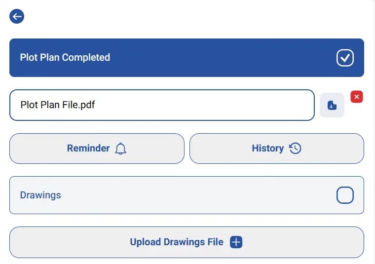 LATO AI Shly Deck & Fence file management interface for uploading plot plans, drawings, and project documents in construction reporting