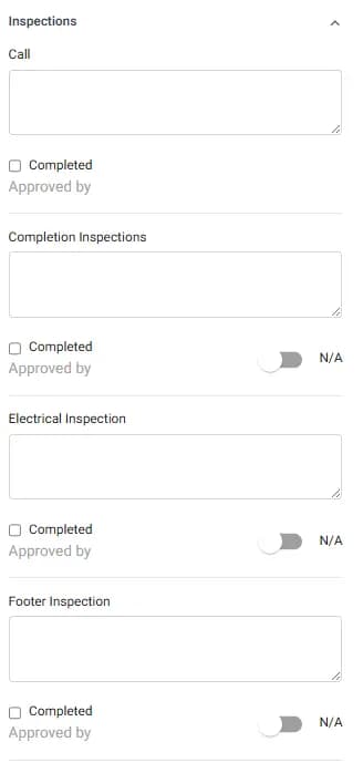 LATO AI Shly Deck & Fence inspections form for managing completion, electrical, and footer inspections in construction projects