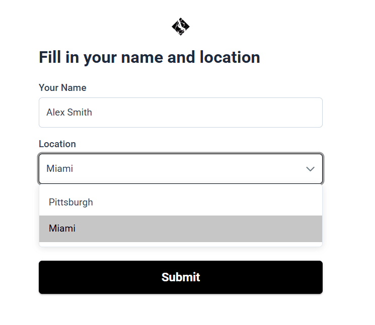LATO AI Armina Stone job reporting form where users enter name and select project location for construction workflow automation