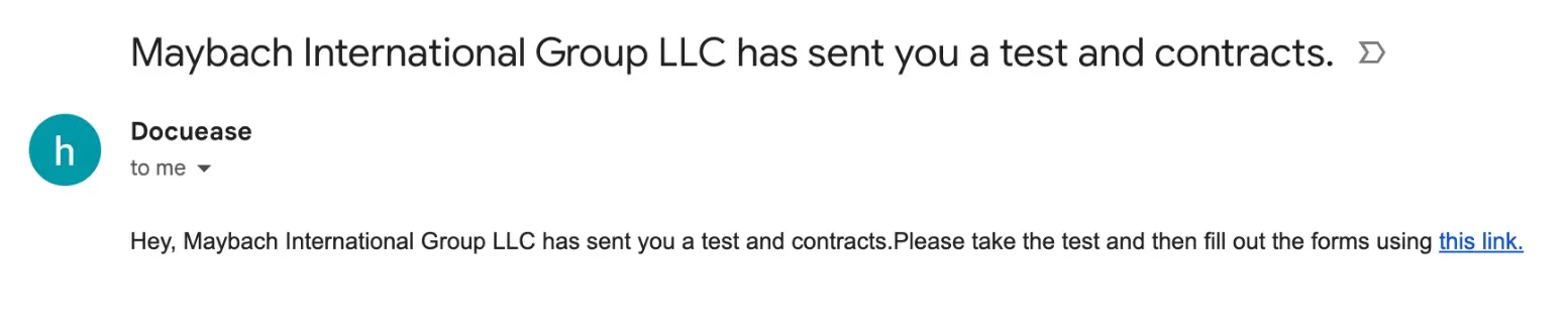 LATO AI Maybach Global automated email notification sending test and contracts with link for drivers to complete digital onboarding process
