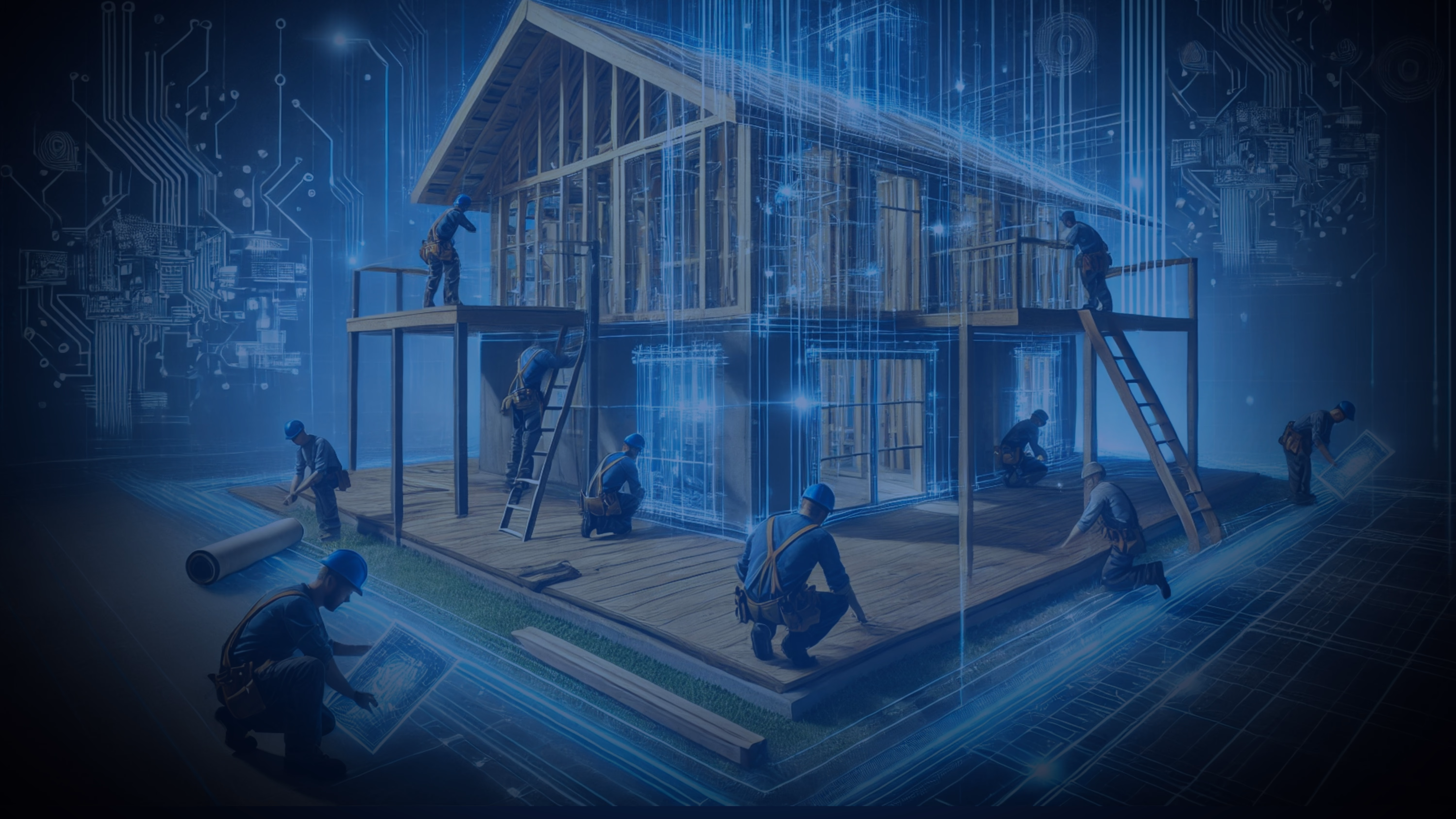 LATO AI Shly Deck & Fence construction workers building a digital smart house with AI integration for automated job reporting and hotlist prioritization