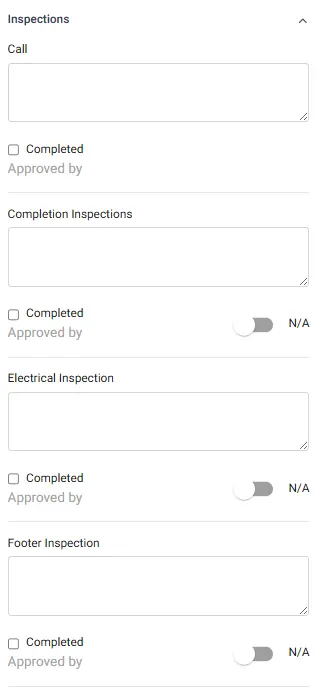 LATO AI Shly Deck & Fence inspections form for managing completion, electrical, and footer inspections in construction projects